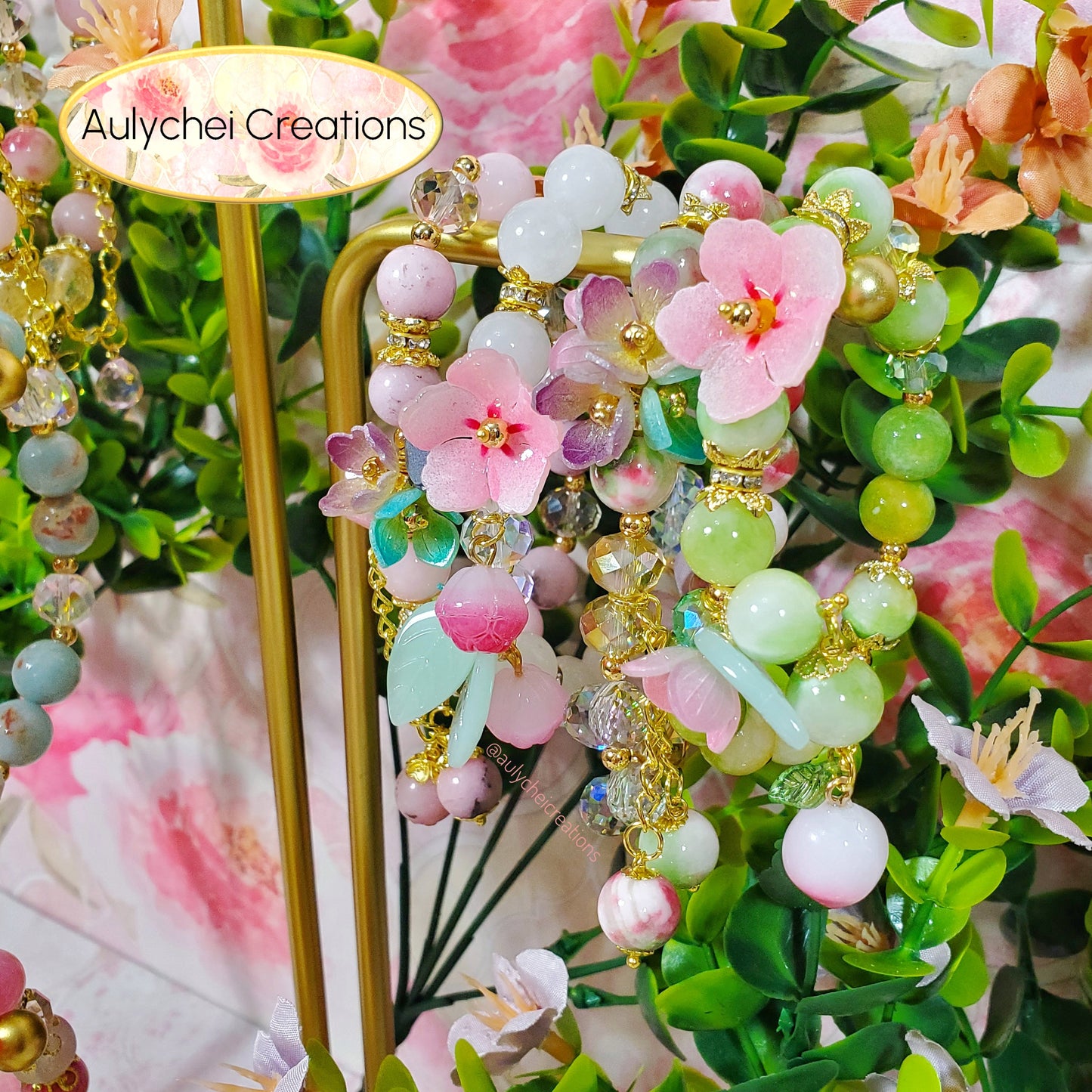 Peach Blossom Yellow Jade Gemstone Beaded Bracelet