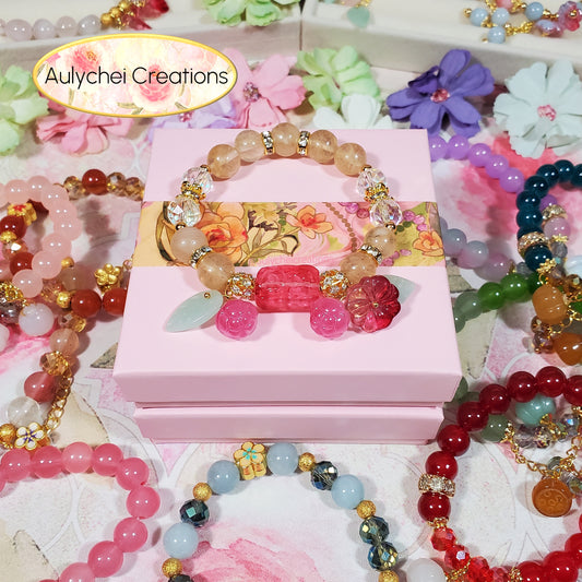 Glass Blossom Rutilated Gemstone Bracelet