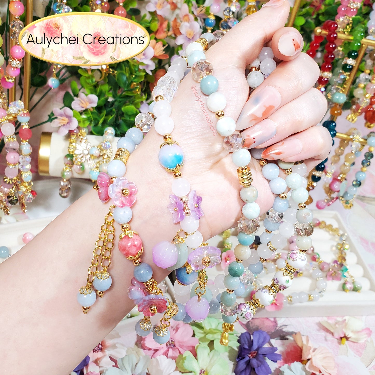 Amazonite Double Wrap Gemstone Bracelet with Gold Bunny Charm