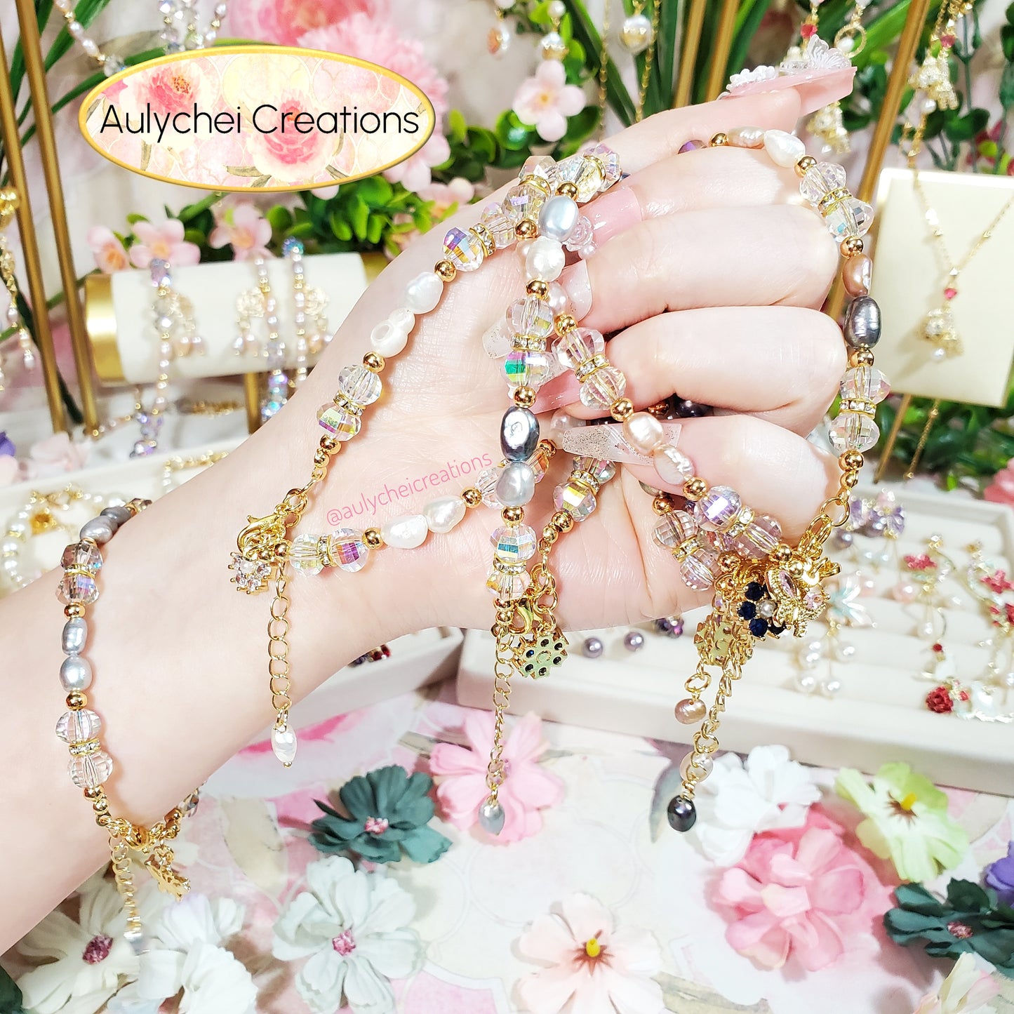 Multi-Color Freshwater Cultured Pearl Butterfly Bracelet