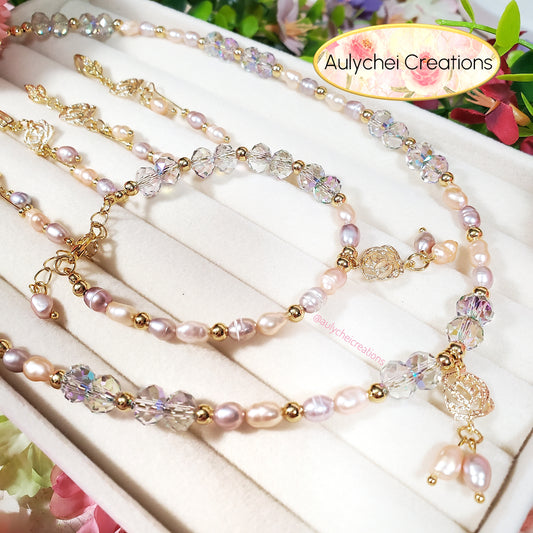 Rose Freshwater Cultured Pearl Crystal Jewelry Set Cube Ver.