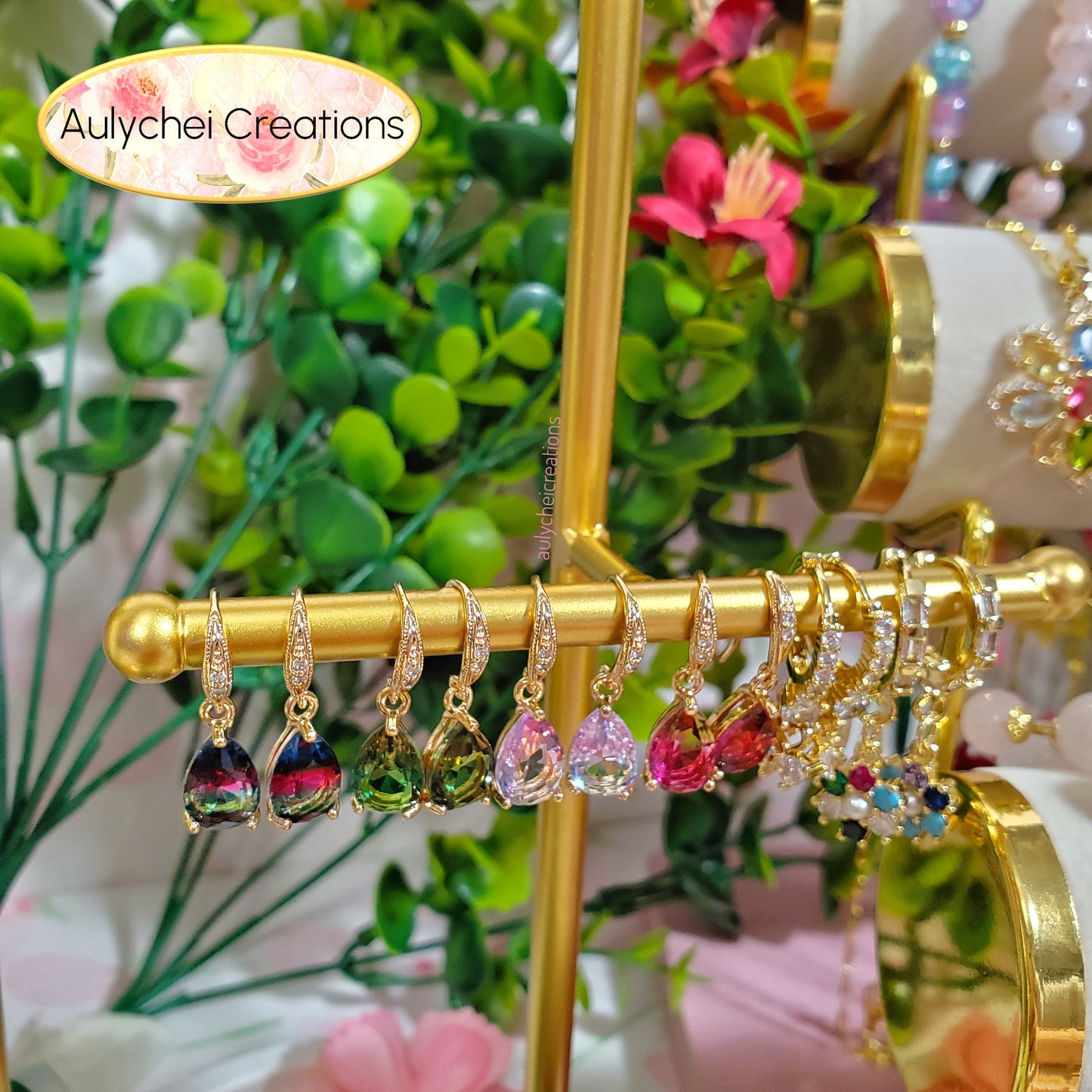 Pink Bunny Cubic Zirconia Dainty Drop Earrings