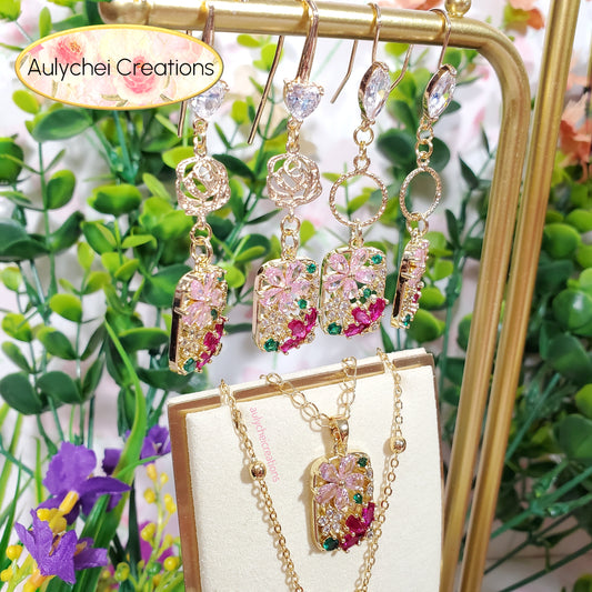 Cubic Zirconia Flower Pendant Round Hook Earrings