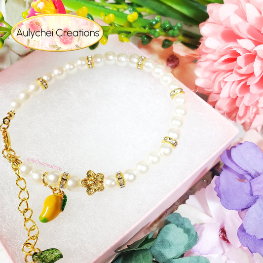 Ivory Pearl Mango Enamel Charm Bracelet