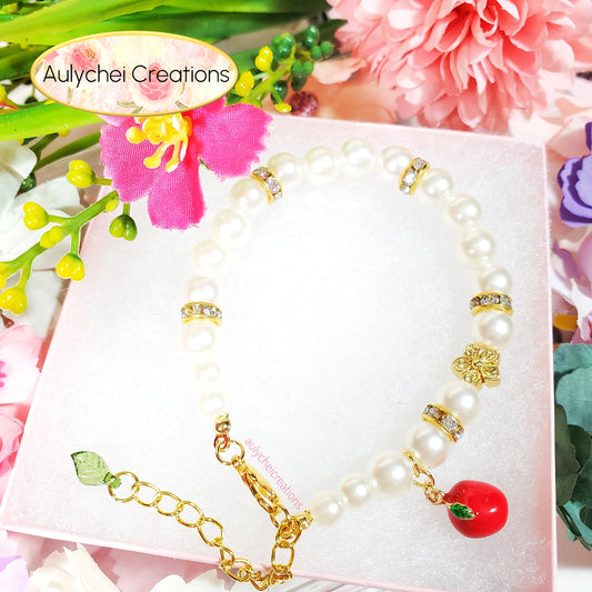 Ivory Pearl Apple Enamel Charm Bracelet 02