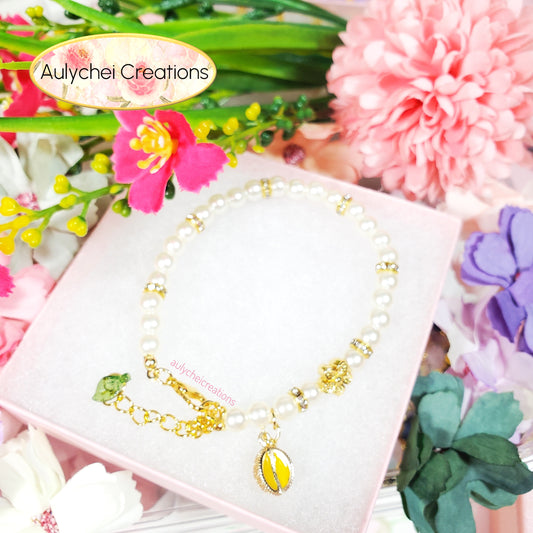 Ivory Pearl Durian Enamel Charm Bracelet