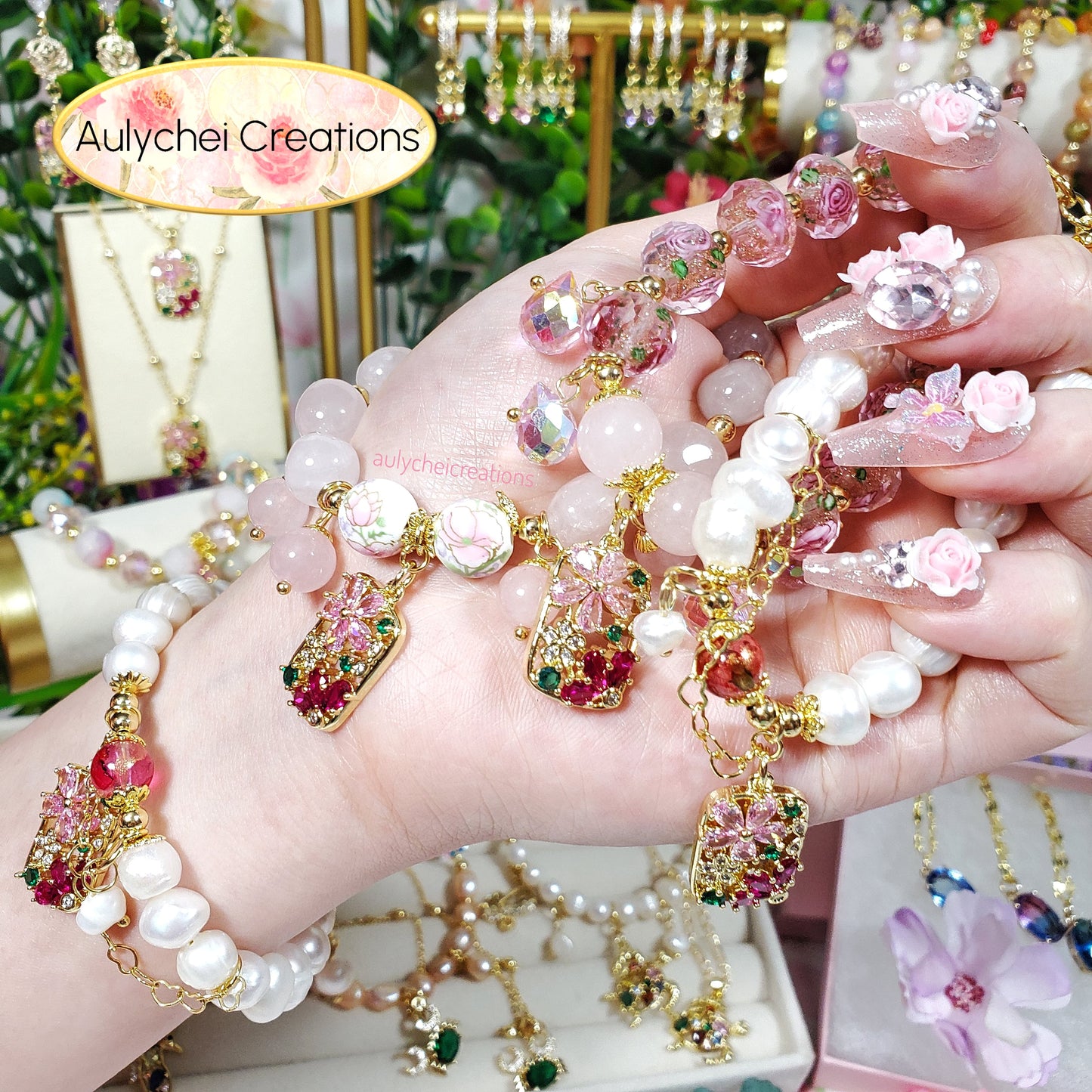 Cubic Zirconia Flower Cultured Pearl Bracelet