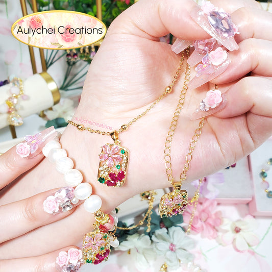 Cubic Zirconia Flower Pendant Lavalier Ball Chain Necklace