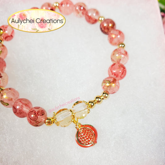 Pomegranate Enamel Marble Bead Charm Bracelet 01
