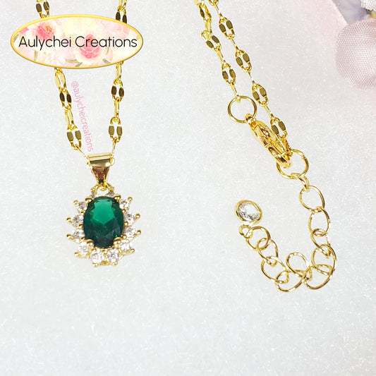 Emerald Cubic Zirconia Oval Pendant Necklace
