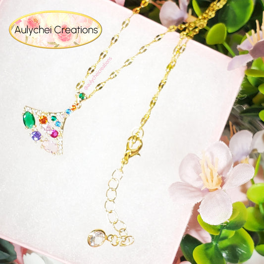 Fan Multi-Color Cubic Zirconia Pendant Necklace