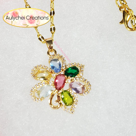 Flower Multi-Color Cubic Zirconia Pendant Necklace