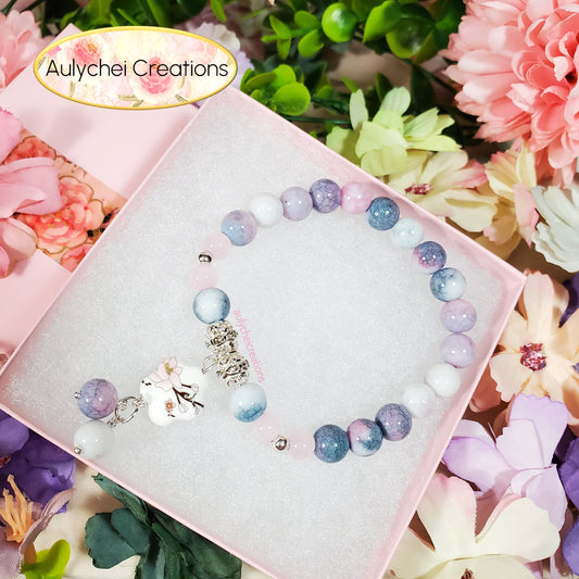 Pink Ceramic Flower Bead Bracelet