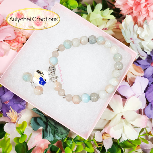 Blue Ceramic Flower Bead Bracelet