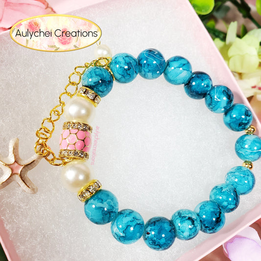 Teal Ocean Beaded Starfish Charm Bracelet