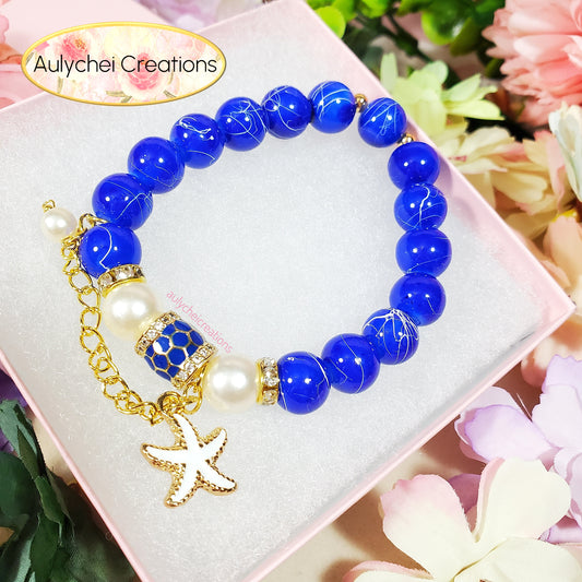 Blue Ocean Beaded Starfish Charm Bracelet