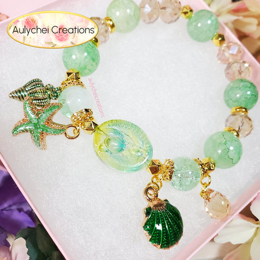 Green Ocean Seashell Charm Bracelet