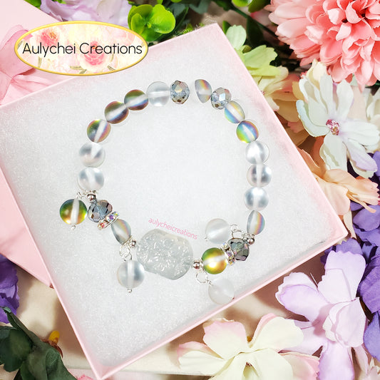 Silver Moonstone Flower Bracelet