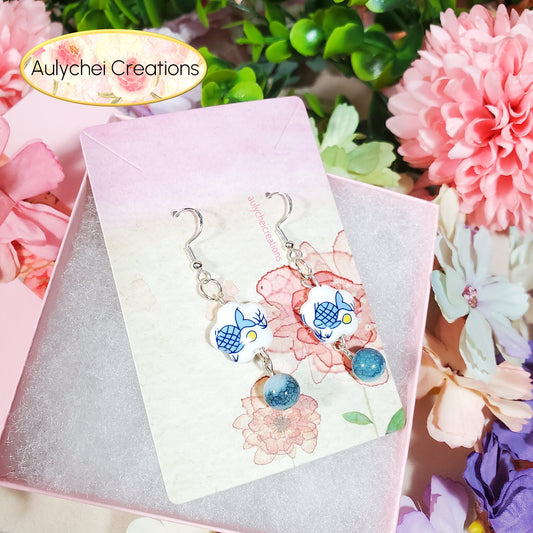Blue Goldfish Ceramic Dangle Earrings