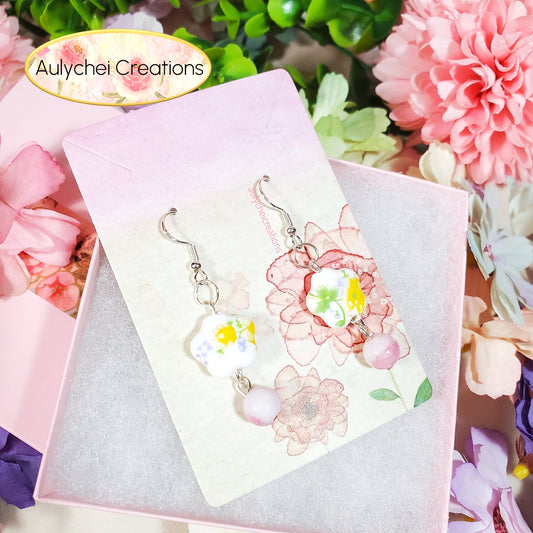 Yellow Flower Ceramic Dangle Earrings