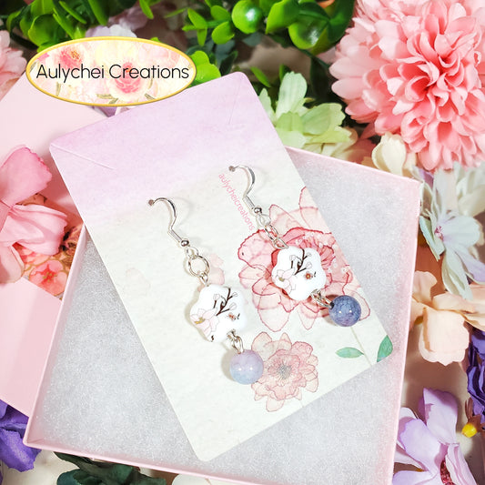 Pink Flower Ceramic Dangle Earrings