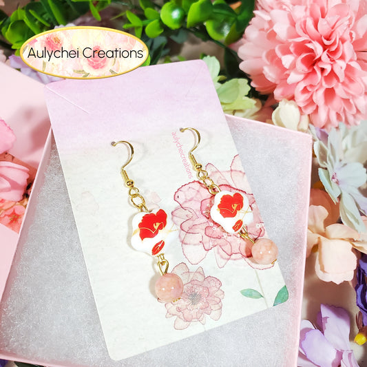 Red Flower Ceramic Dangle Earrings