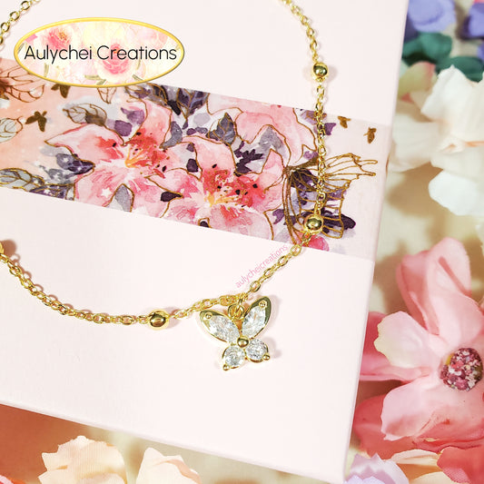 Dainty Cubic Zirconia 18K Gold-Plated Anklet 07