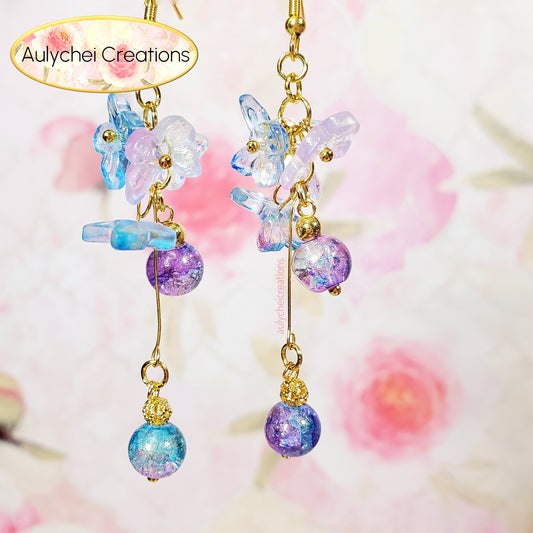 Multi-Color Glass Butterfly Dangle Earrings