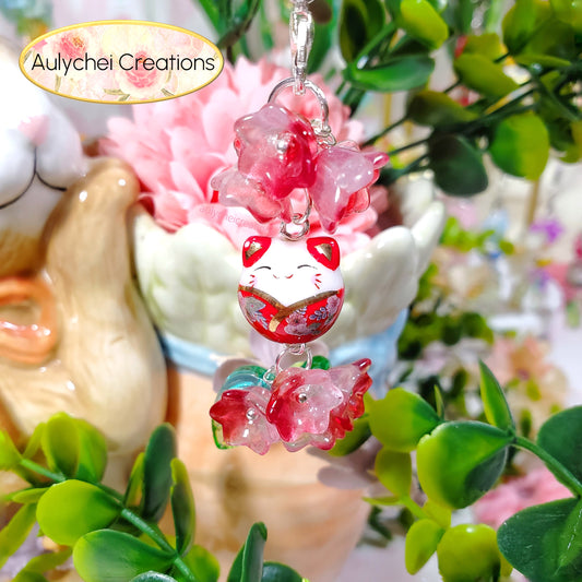 Red Lily Cat Flower Bead Keychain