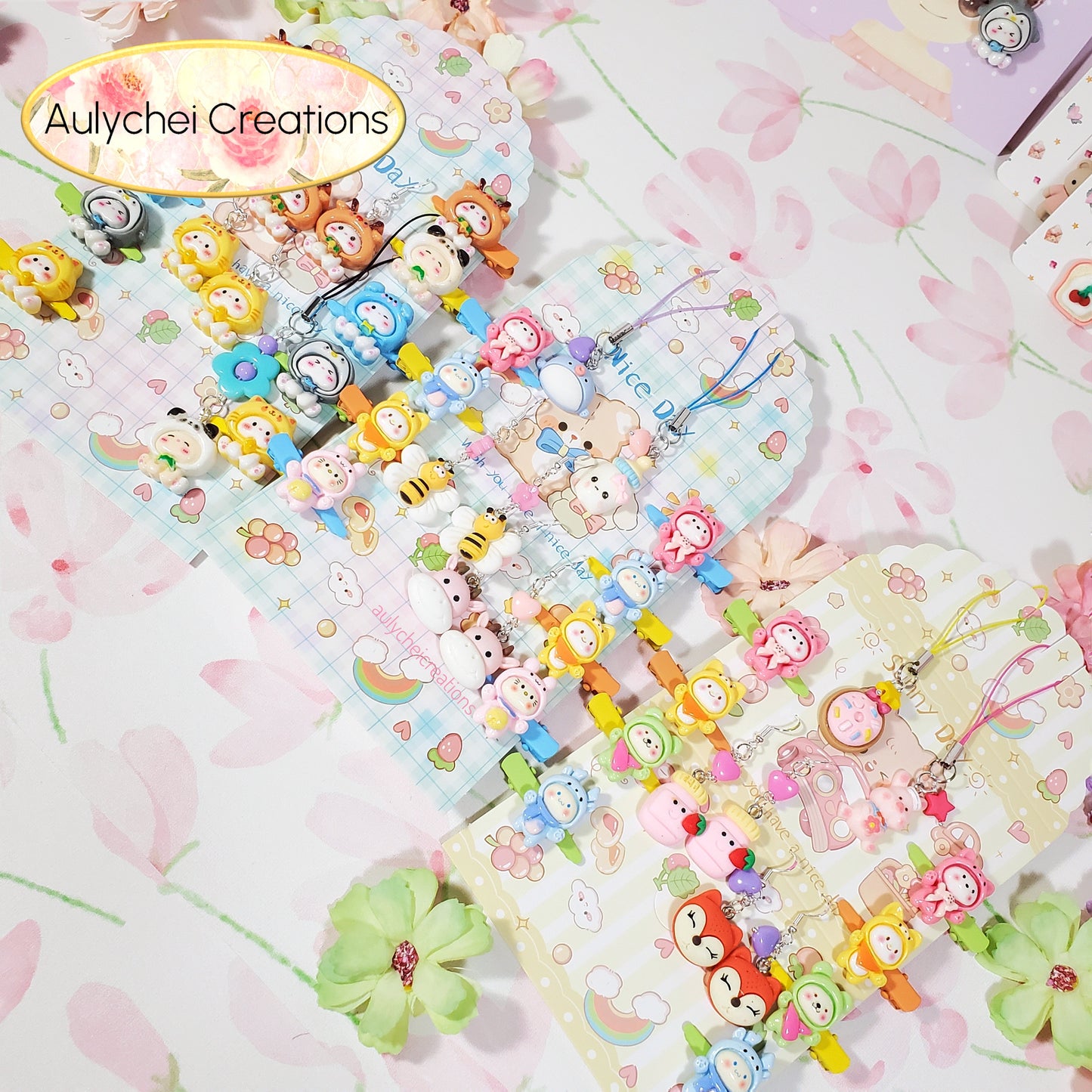 Aulychei Mega Accessories Party Pack D - 4 Pairs Cute Animal Earrings, 2 Cute Animal Phone Charm
