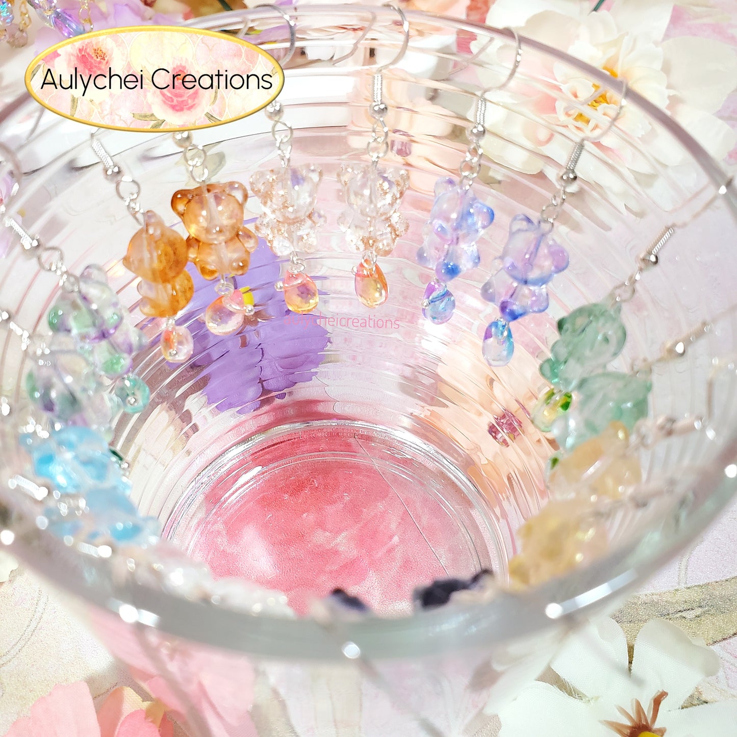 Clear Glass Candy Bear Drop Earrings