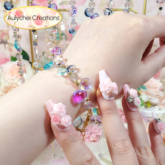 Glass Water Bead Gold Chain Bracelet 04