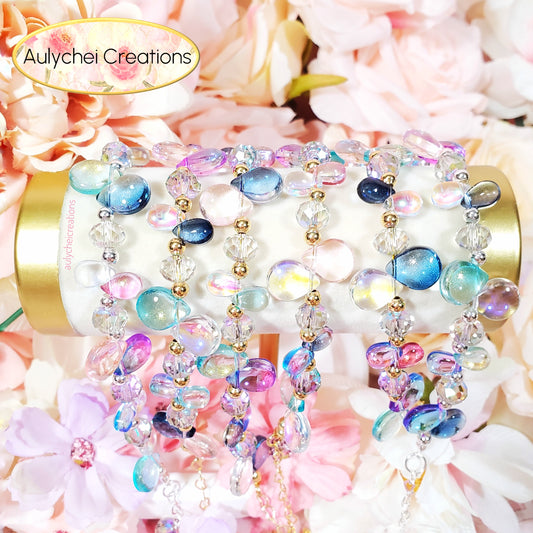 Glass Water Bead Silver Chain Bracelet 03