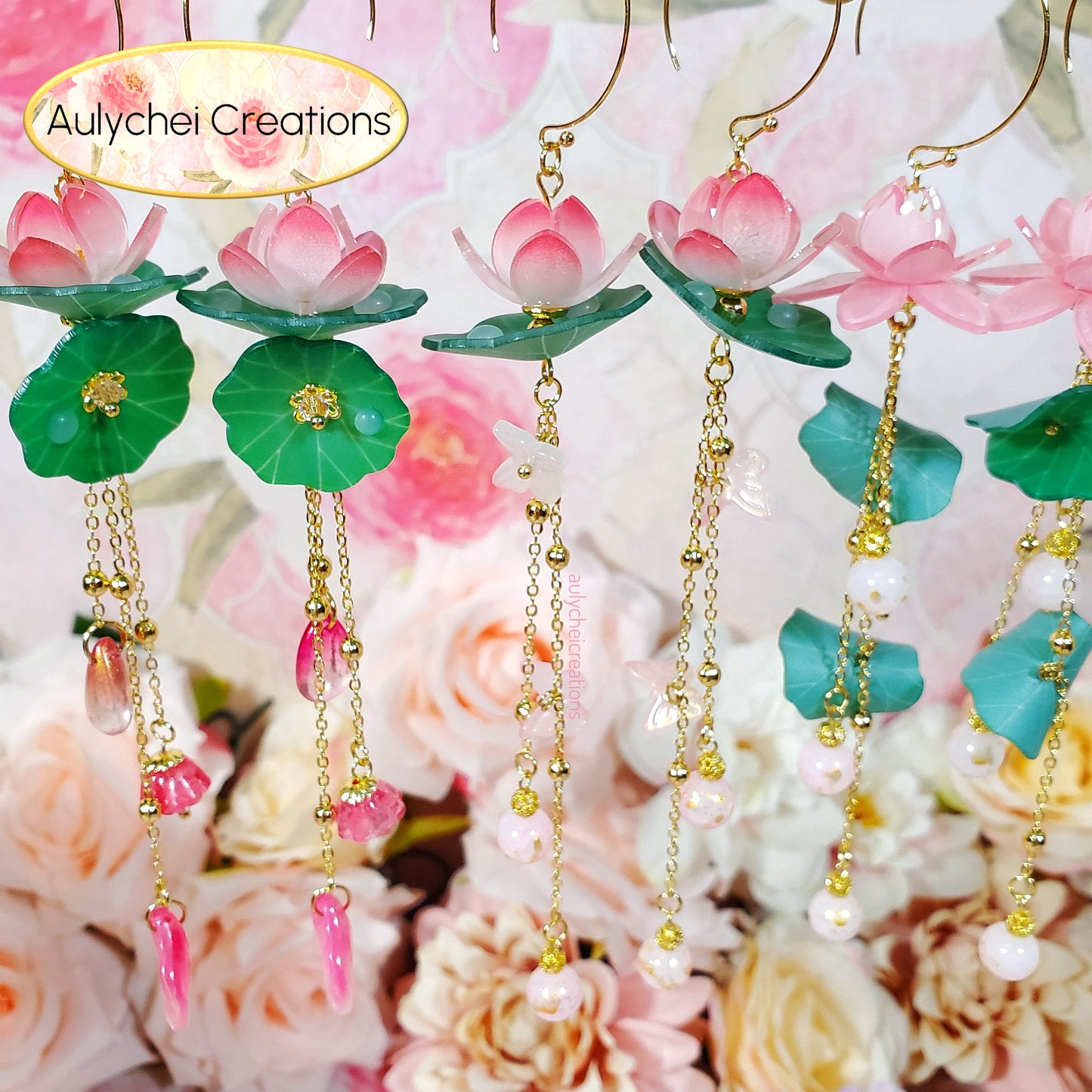 Fish Lotus Flower Dangle Earrings