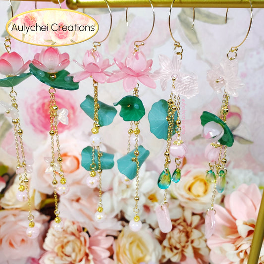 Fish Lotus Flower Dangle Earrings