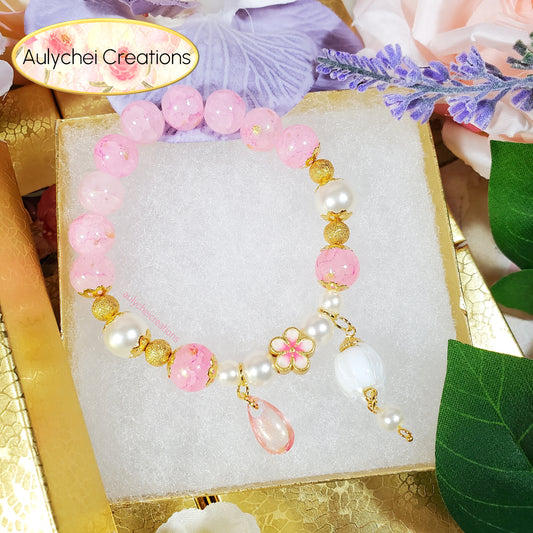 White Glass Lantern Beaded Charm Bracelet