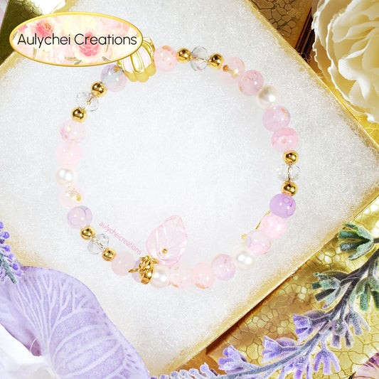 Pink Glass Beaded Enamel Seashell Wrap Bracelet