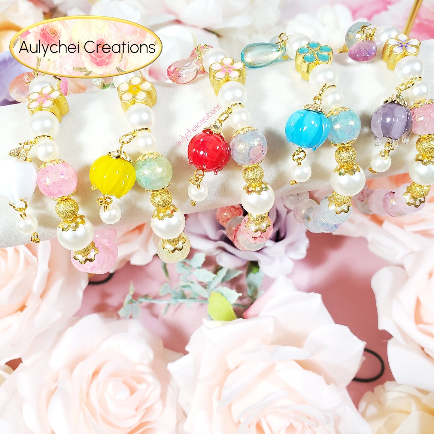 White Glass Lantern Beaded Charm Bracelet