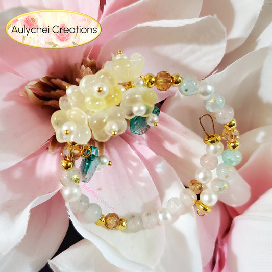 Yellow Glass Flower and Butterfly Beaded Wrap Bracelet