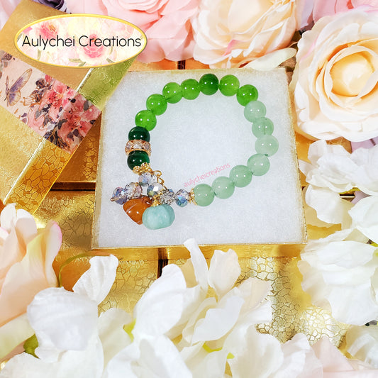 Gemstone Agate Pumpkin Green Glass Bead Bracelet
