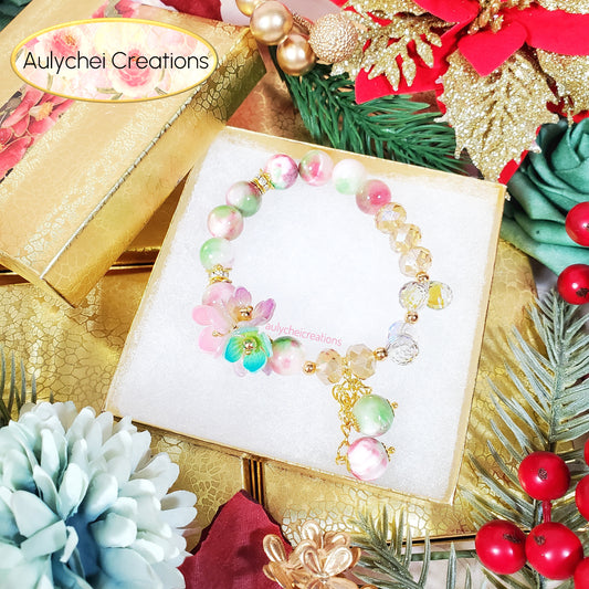 Resin Flower Watermelon Jade Gemstone Bracelet