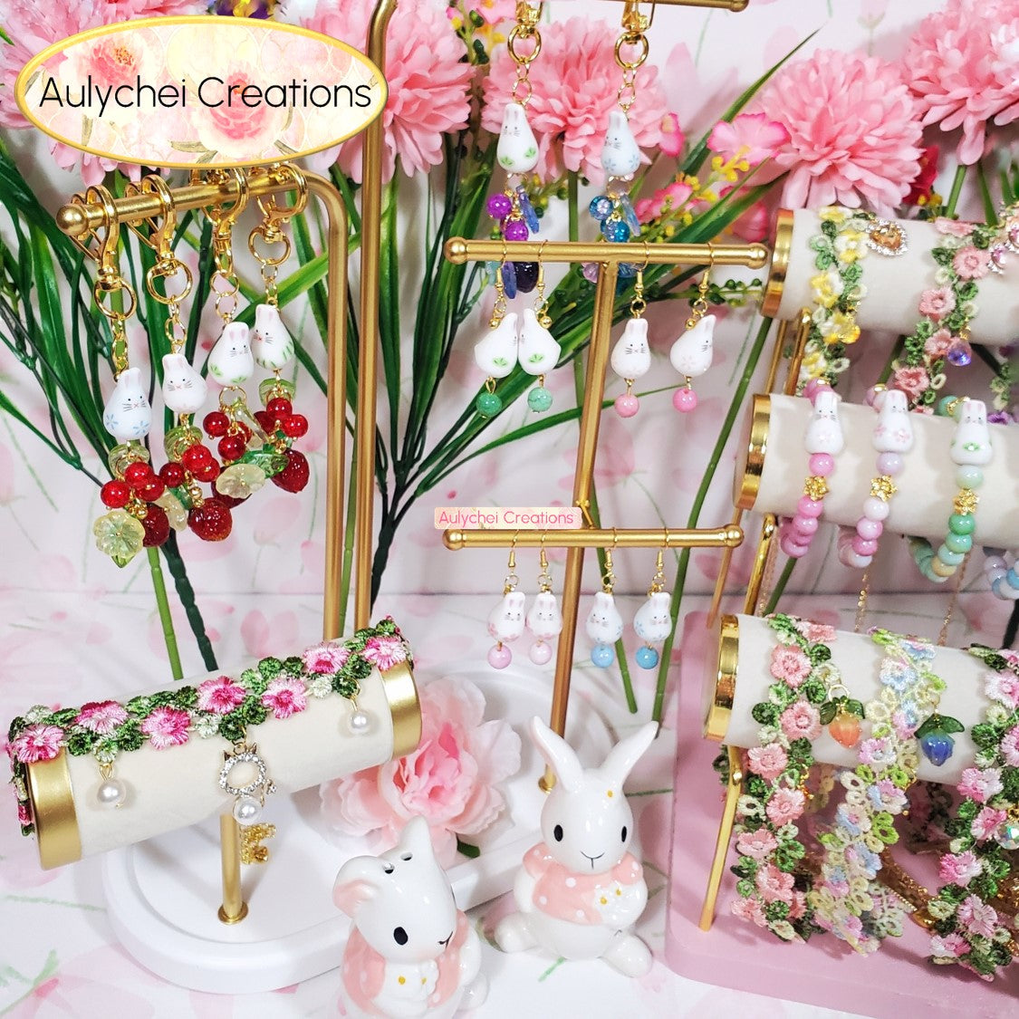 Pink Ceramic Bunny Dangle Earrings