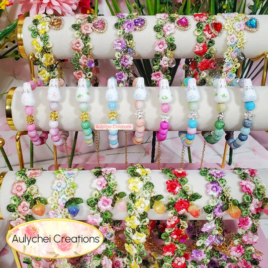 Ceramic Bunny Rainbow Glass Bead Bracelet