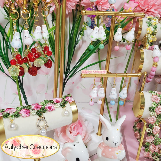 Blue Ceramic Bunny Dangle Earrings