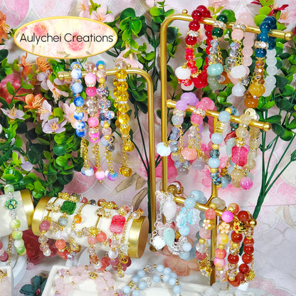 Glass Flower Pendant Rutilated Gemstone Bracelet