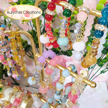 Gemstone Agate Pumpkin Green Glass Bead Bracelet