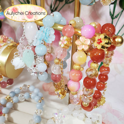 Red Agate Gemstone Bracelet with Sakura Blossom