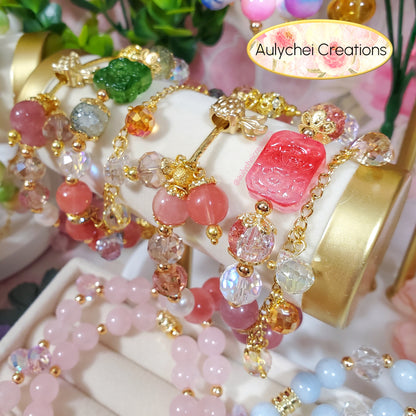 Glass Flower Pendant Cherry Quartz Gemstone Bracelet