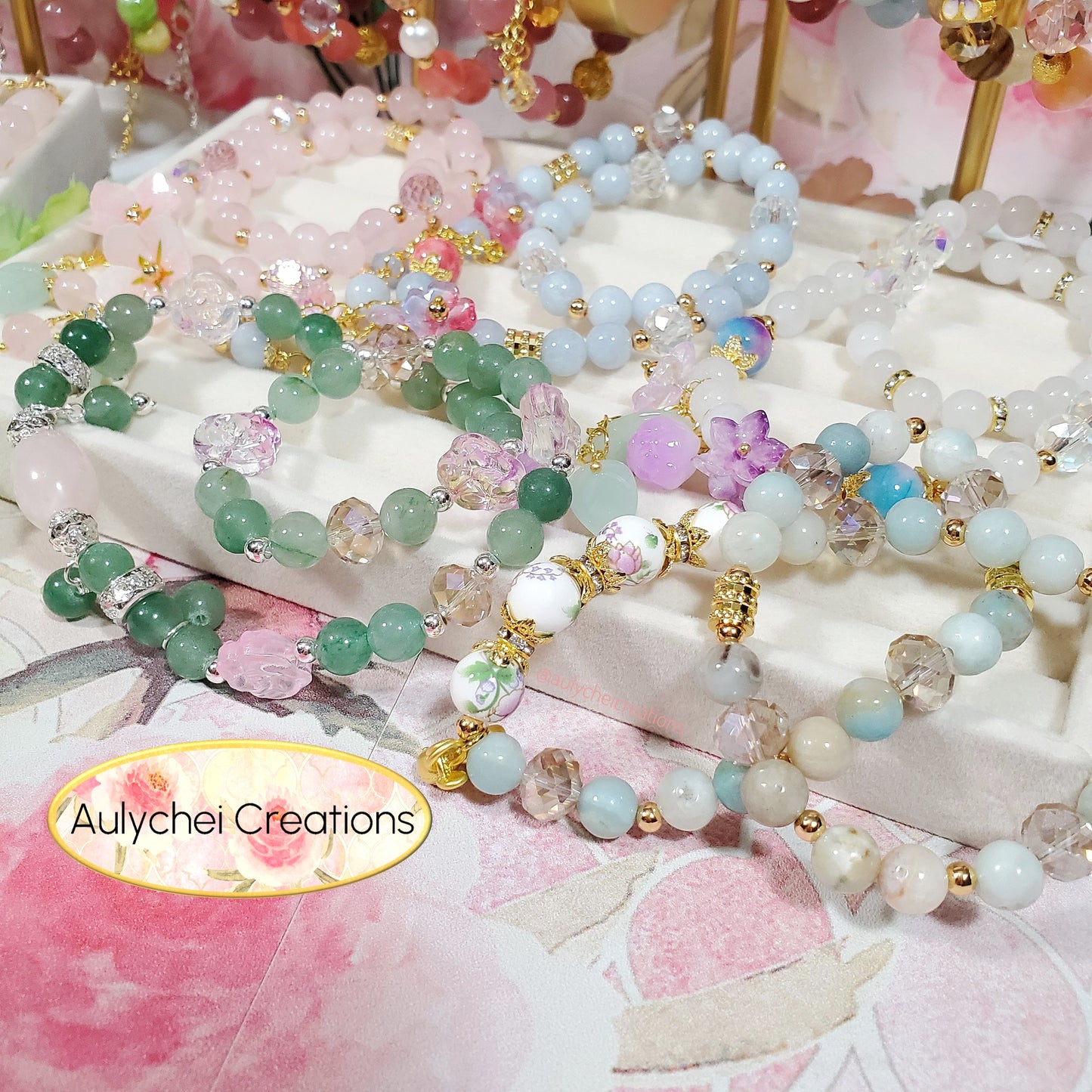 Green Jade Double Wrap Gemstone Bracelet with Rose Quartz Pendant