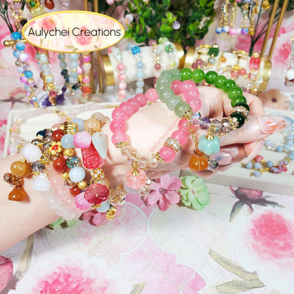 Gemstone Agate Pumpkin Rose Glass Bead Bracelet